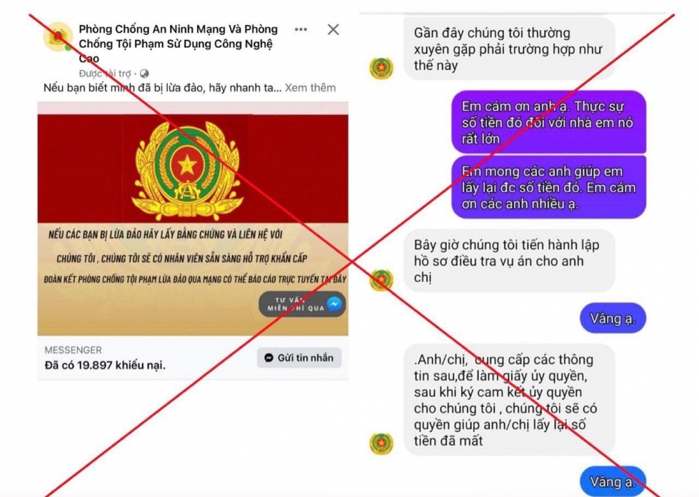 Cảnh Báo: Giả mạo Phòng ninh mạng hỗ trợ lấy lại tiền lừa đảo